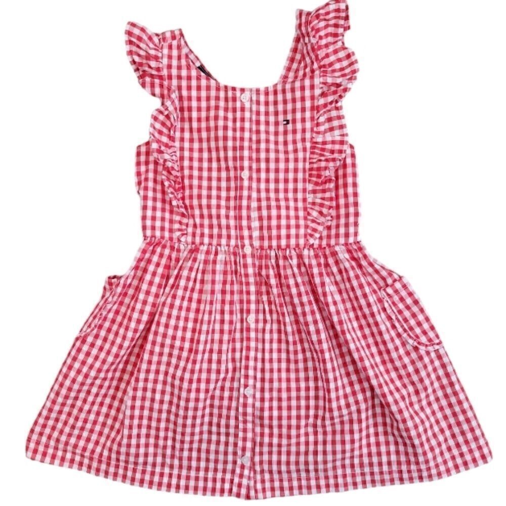 EC TOMMY HILFIGER RED GINGHAM SLEEVELESS DRESS W/POCKETS 100% COTTON SZ. 6X